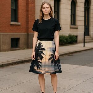 Banana Republic Tropical Palm Print Midi Skirt